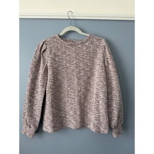Nine West Textured Tweed Pullover Top Long Sleeve Puff Shoulder Women's Size‎ L